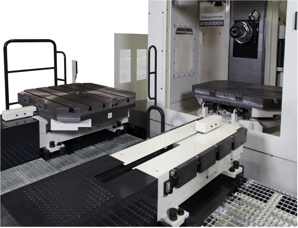 Internal view of a Shibaura Machine BTD200QH APC, sold by Leader CNC Technologies.