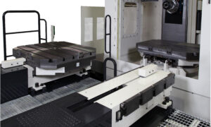Internal view of a Shibaura Machine BTD200QH APC, sold by Leader CNC Technologies.