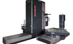 Gruppo Parpas Invar floor borer. Front view of machine with table turning and spindle located high on the ram. Sold in the U.K by Leader CNC Technologies