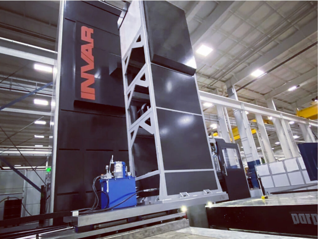 A view looking up to the Gruppo Parpas Invar floor borer within a manufacturing facility. Sold in the U.K from Leader CNC Technologies