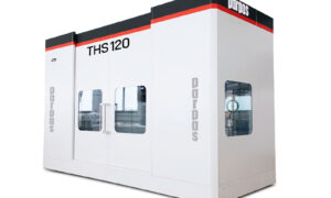 Front view of the Gruppo Parpas THS120 multi axis CNC machine with the doors closed, sold in the U.K. by Leader CNC Technologies.
