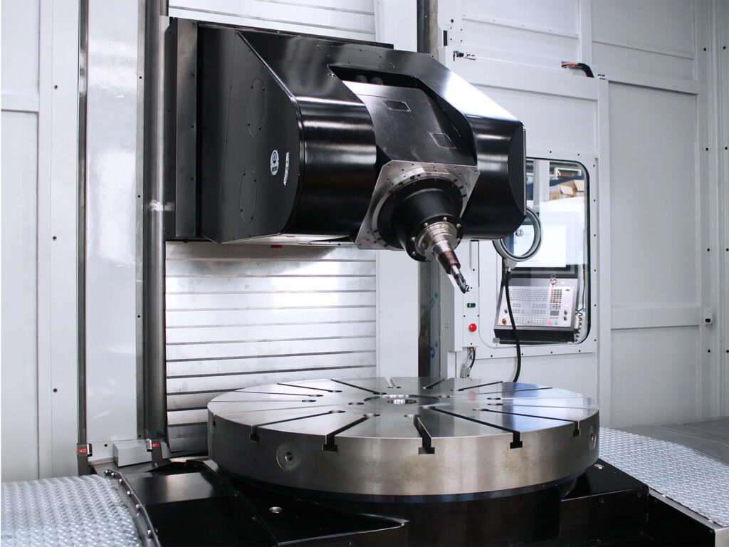 Spindle and rotary table of the Gruppo Parpas THS120 multi axis CNC machine, sold in the U.K. by Leader CNC Technologies.