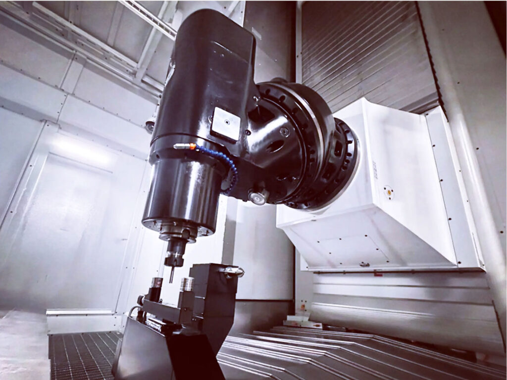 Angle of spindle and tool being measured on the Gruppo Parpas' THS120 multi axis cnc machine. Sold in the U.K. by Leader CNC Technologies