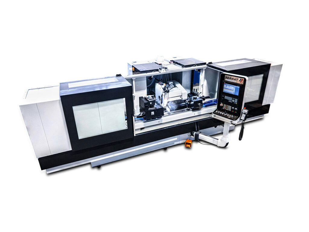 Ariel view of the BUB E Fermat Grinding Machine with doors open, showing the control panel. Sold in the U.K. by Leader CNC Technologies