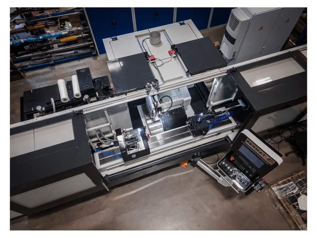 Ariel view of the BUB E Fermat Grinding Machine with doors open, showing the control panel. Sold in the U.K. by Leader CNC Technologies