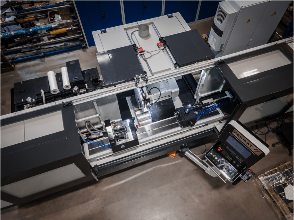 Ariel view of the BUB E Fermat Grinding Machine with doors open, showing the control panel. Sold in the U.K. by Leader CNC Technologies