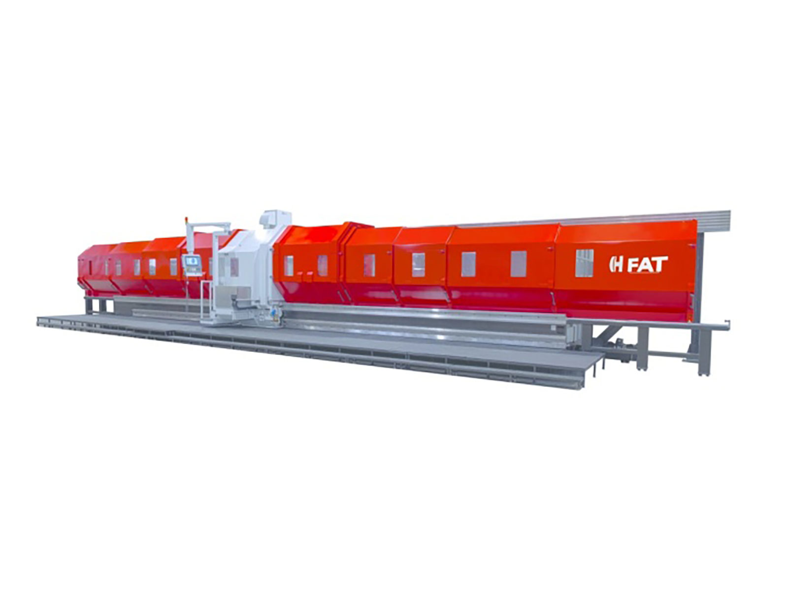 The view of the TUR3MN FAT Haco lathe, doors closed. Sold by Leader CNC Technologies.