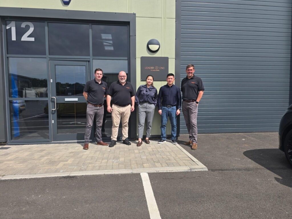 Leader CNC Technologies team and Maple Technologies Company Limited Team standing outside Leader CNC Technologies Wymeswold premises.