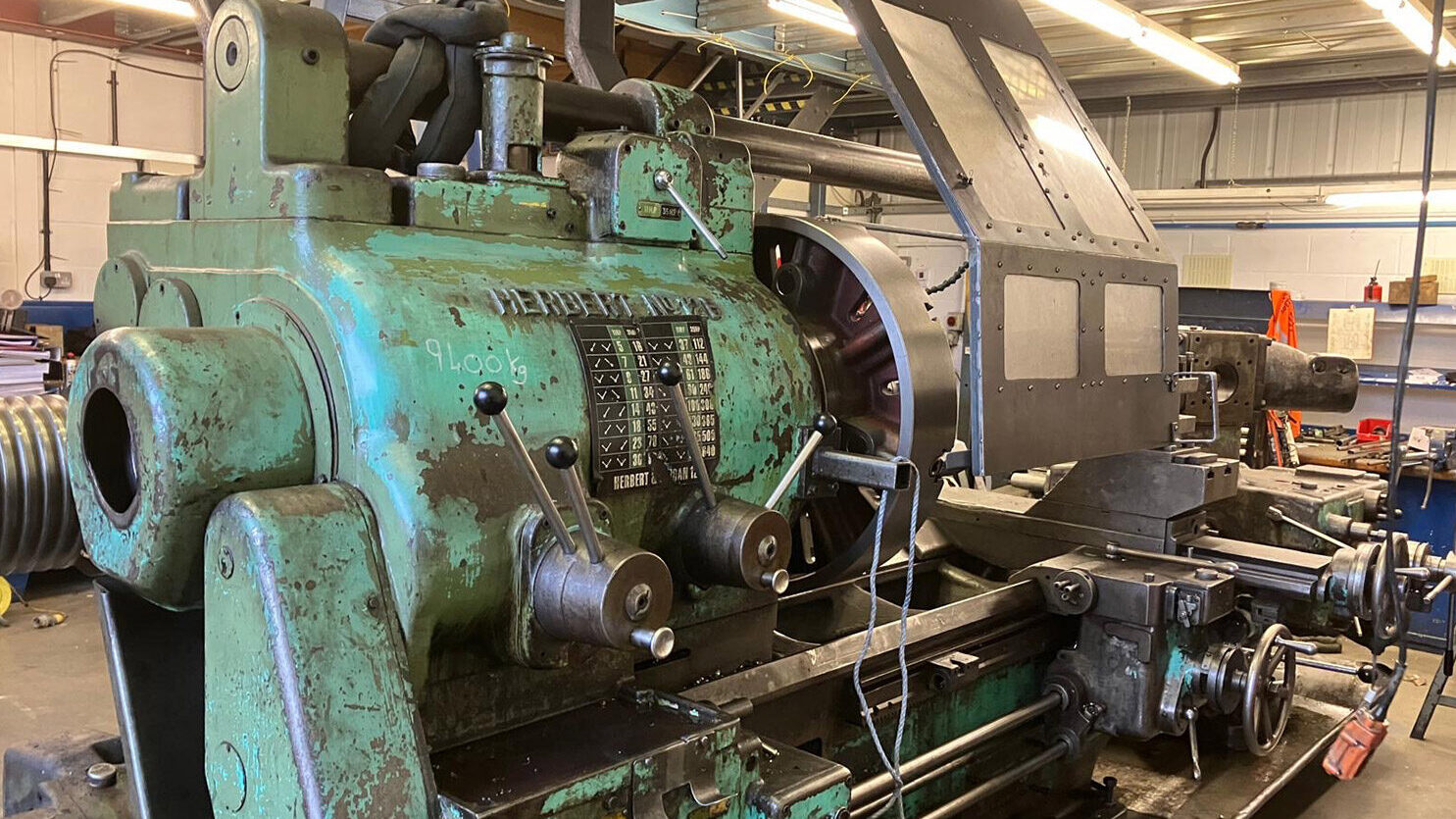 View of a machine rebuild in progress, Herbert lathe, inside AMT Machine Tools and Leader CNC Technologies premises.